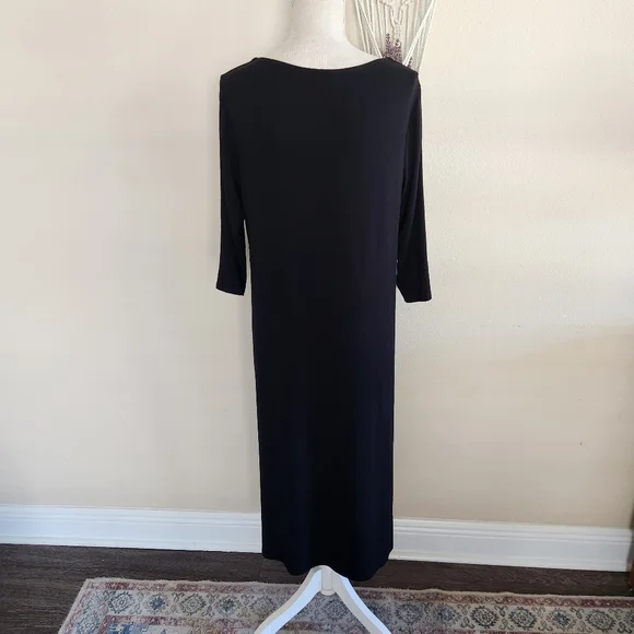 Eileen Fisher Womens Black Jersey Bottom Wrap Maxi Dress Size Large - Picture 2 of 9